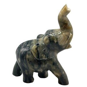 marble elephant figurine decor ears trunk 4x4.5" animal shine READ